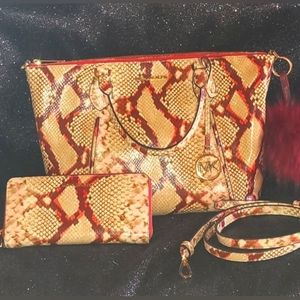 💥LIMITED TIME SALE💥Michael Kors Large Snakeskin Satchel & Large Jet Set Wallet